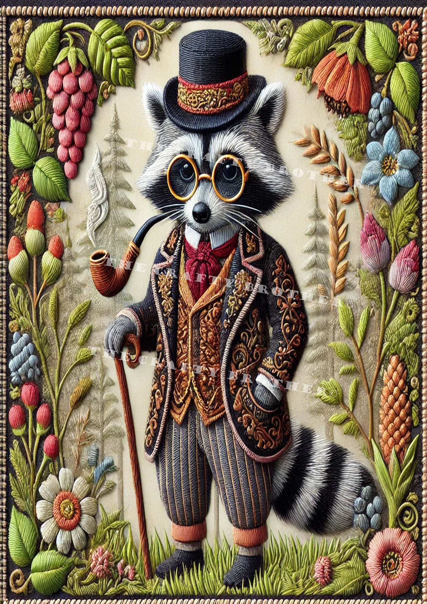 Embroider Style Raccoon
