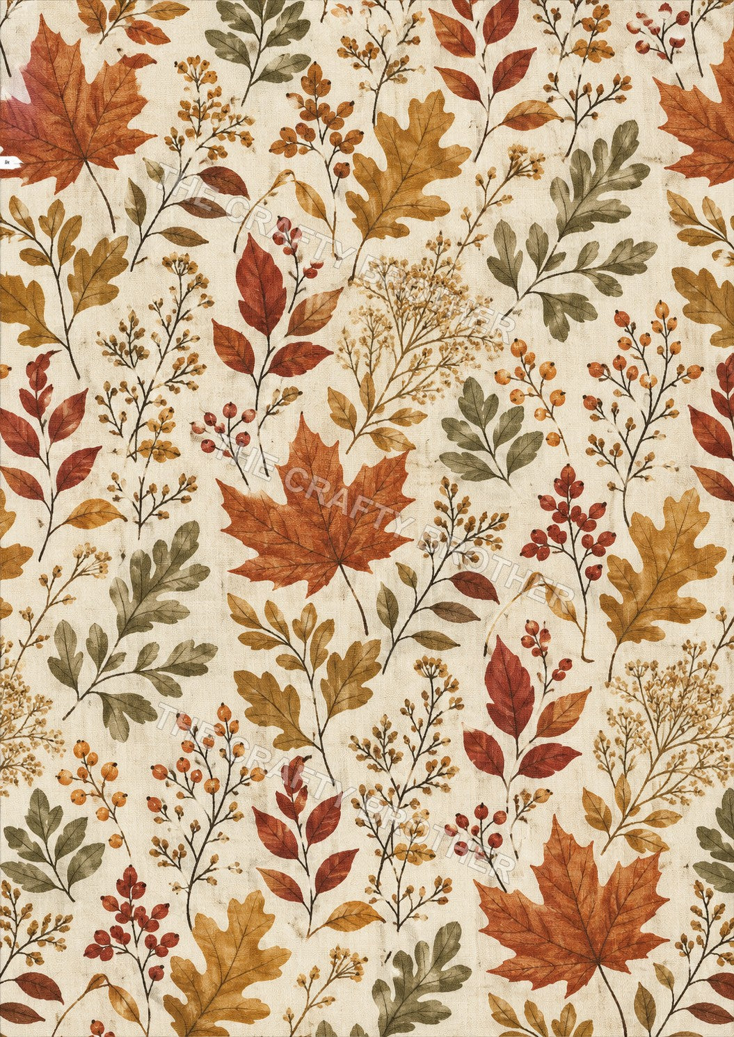 Autumn botanical pattern with maple leaves, foliage, berries, and branches