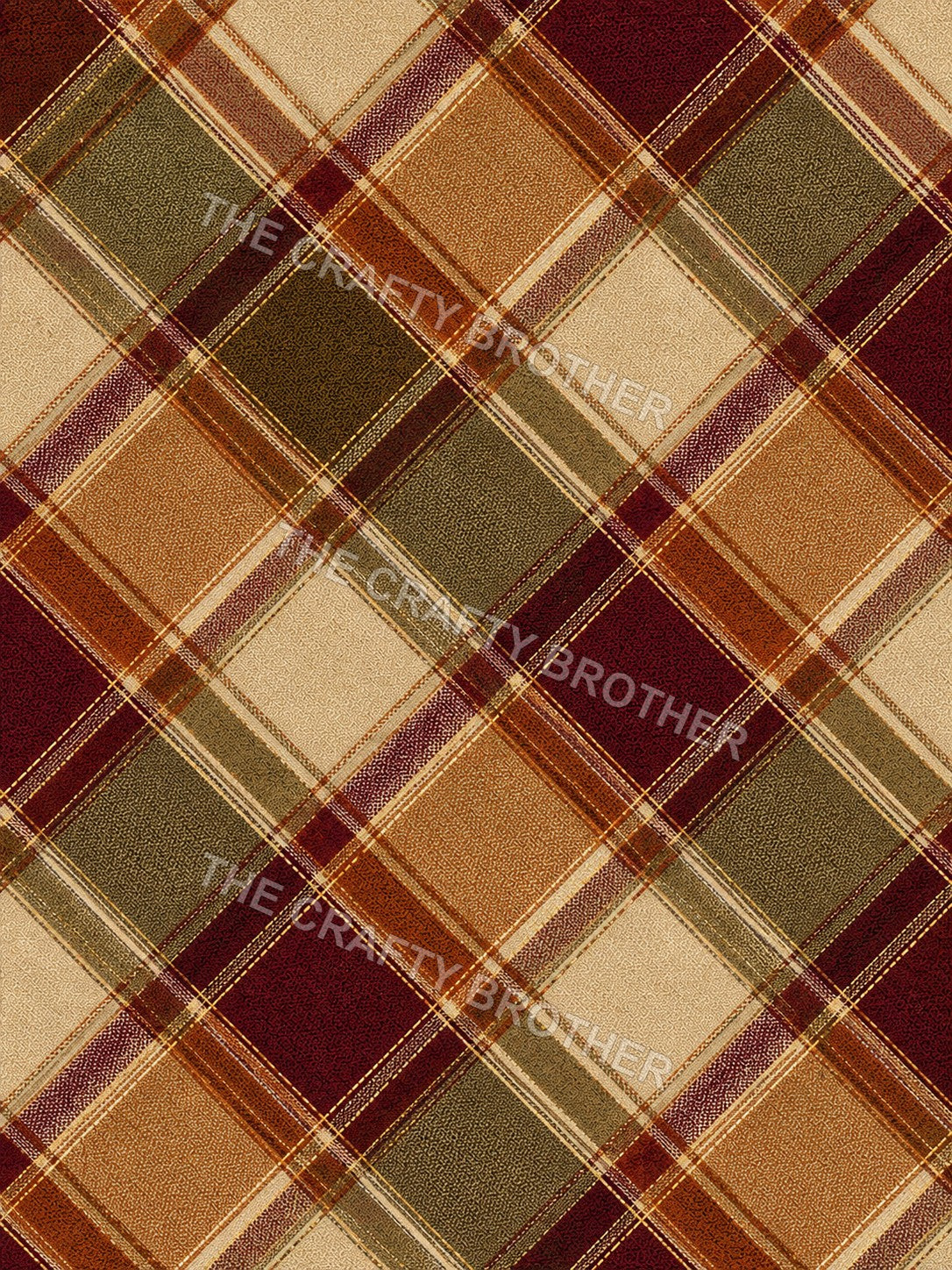 Rustic autumn plaid pattern in burgundy, olive, brown, and cream