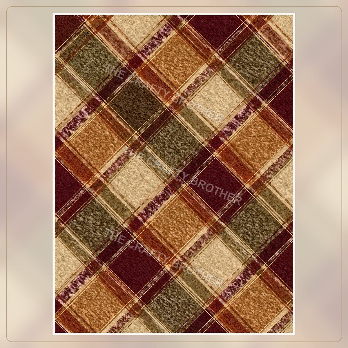 Rustic autumn plaid pattern in burgundy, olive, brown, and cream