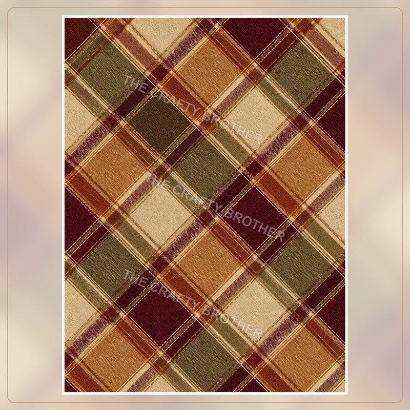 Rustic autumn plaid pattern in burgundy, olive, brown, and cream