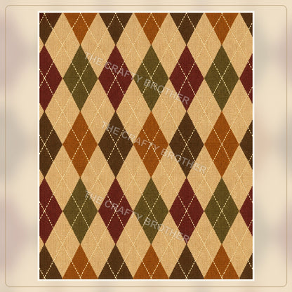 Harvest argyle pattern in burgundy, olive, orange, brown, and cream