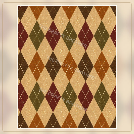 Harvest argyle pattern in burgundy, olive, orange, brown, and cream