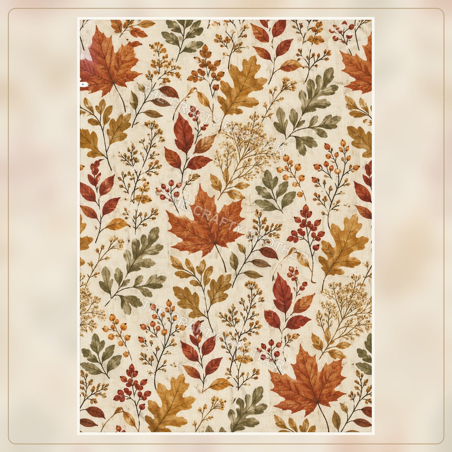Autumn botanical pattern with maple leaves, foliage, berries, and branches