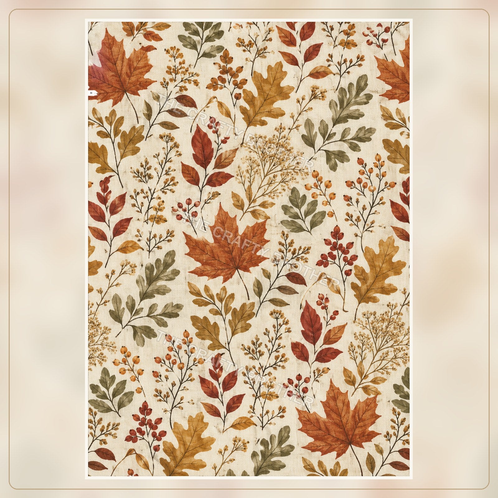 Autumn botanical pattern with maple leaves, foliage, berries, and branches