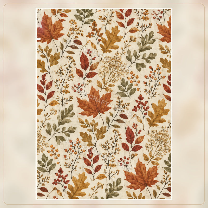 Autumn botanical pattern with maple leaves, foliage, berries, and branches