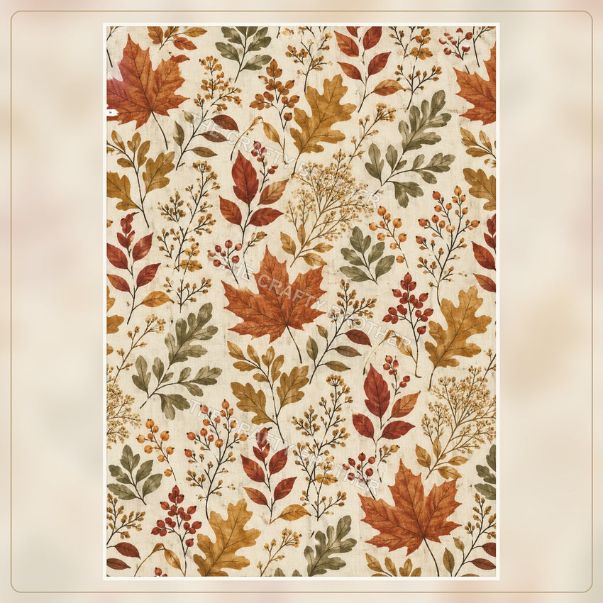 Autumn botanical pattern with maple leaves, foliage, berries, and branches