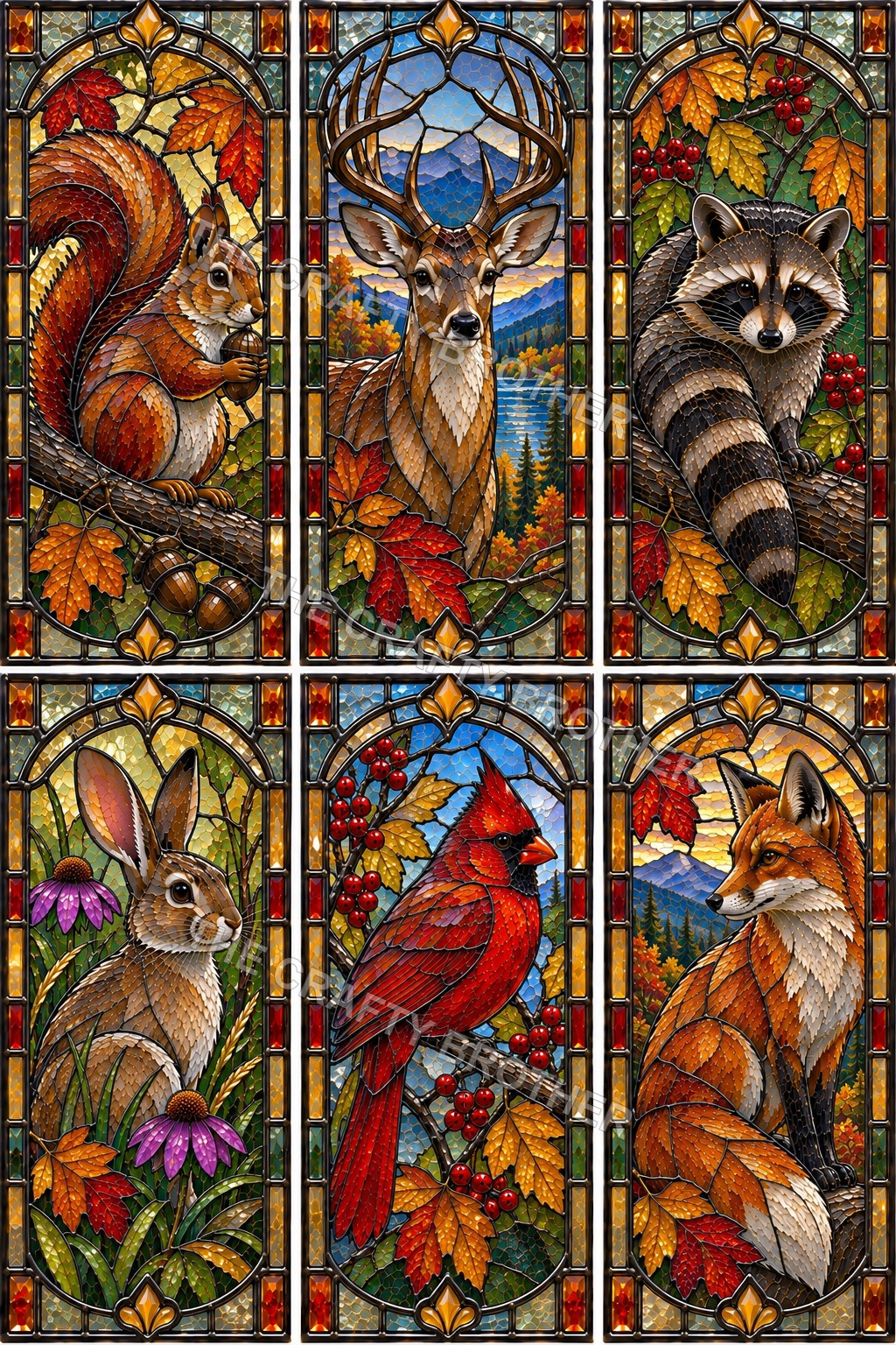 Woodland Friends Stained Glass Six Design Sheet artwork by The Crafty Brother