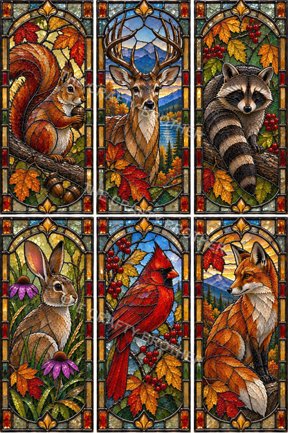 Woodland Friends Stained Glass Six Design Sheet artwork by The Crafty Brother