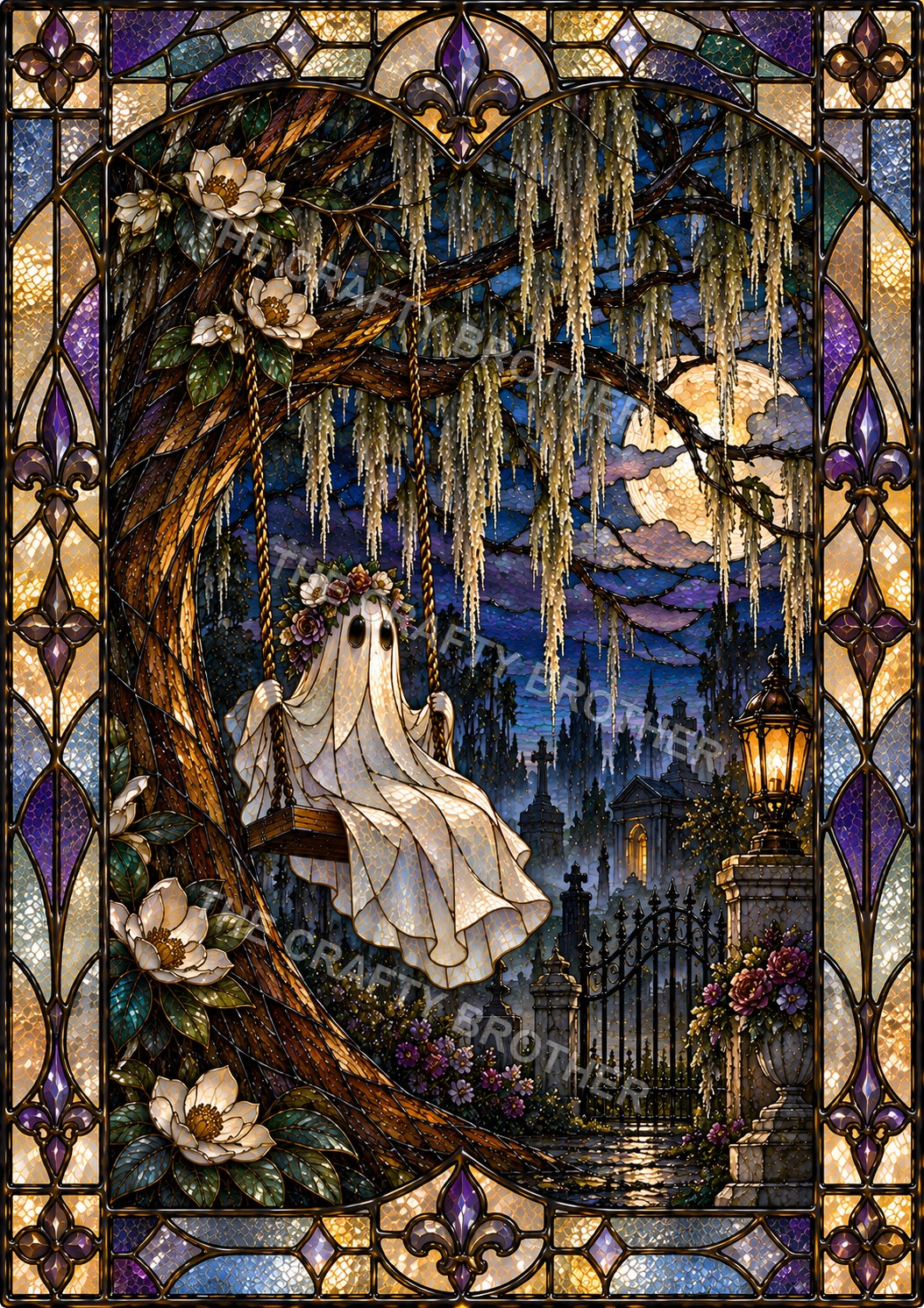 Moonlit Southern Ghost Swing Stained Glass artwork by The Crafty Brother
