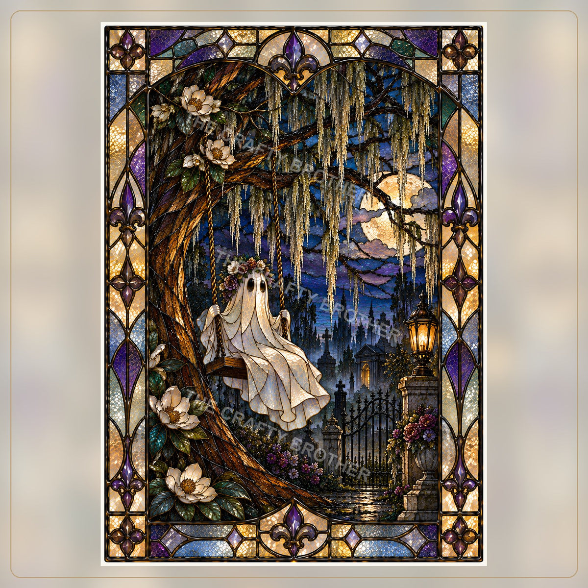 Moonlit Southern Ghost Swing Stained Glass artwork by The Crafty Brother