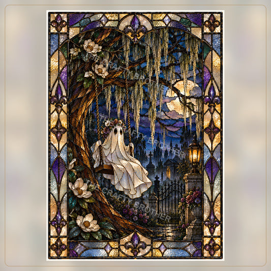 Moonlit Southern Ghost Swing Stained Glass artwork by The Crafty Brother