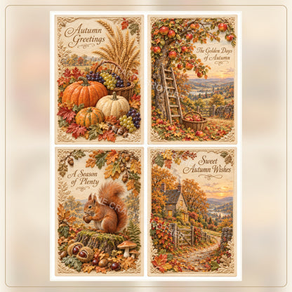 Embossed Autumn Harvest, Orchard and Squirrel Postcards.