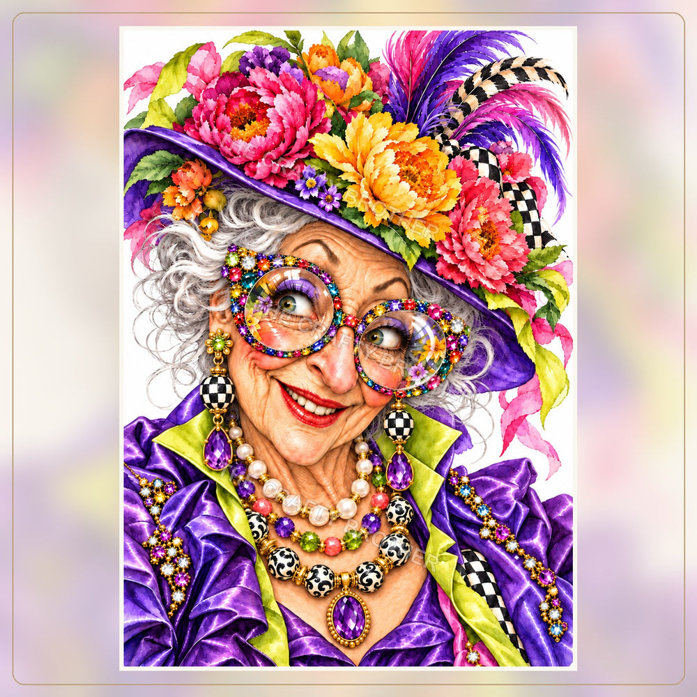 Purple Floral Hat Lady
