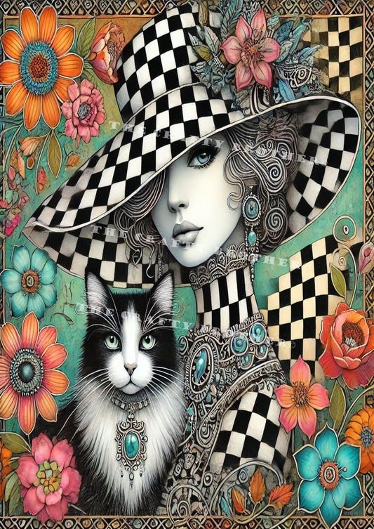 The Checkered Girl With Her Cat