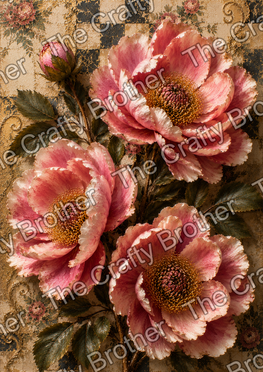 Pink Peonies On Checkered Background